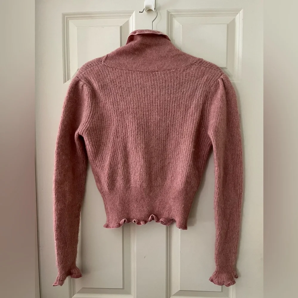 Zara Pink Alpaca Wool Knitted Cardigan Sweater with Velvet Trim Romantic size M - Picture 6 of 7